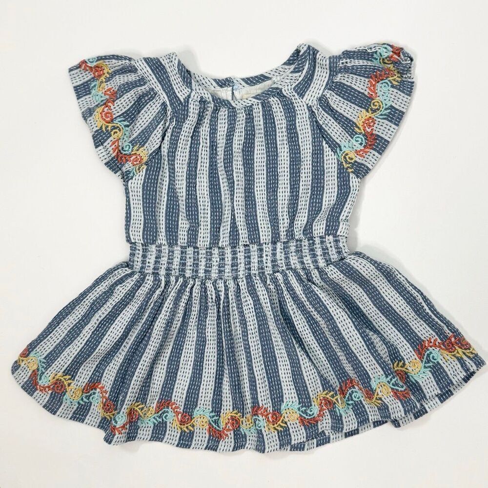 Peek Boutique Flutter Sleeve Striped Cotton Baby Dress No Bloomers - US Size 6-1